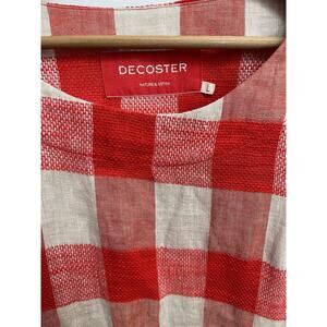 DeCoster Linen Cotton Dress Plaid Red And White Size L NWOT